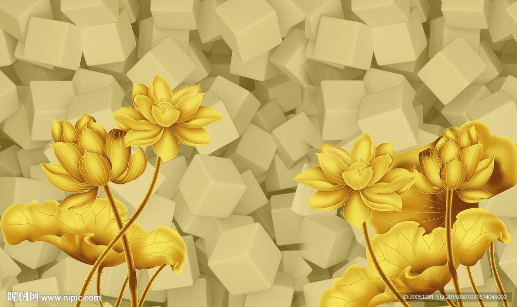 3d背景墙 金色荷花