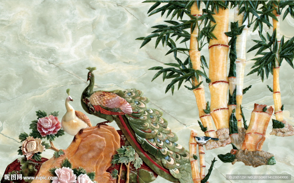 玉雕孔雀 大型背景墙