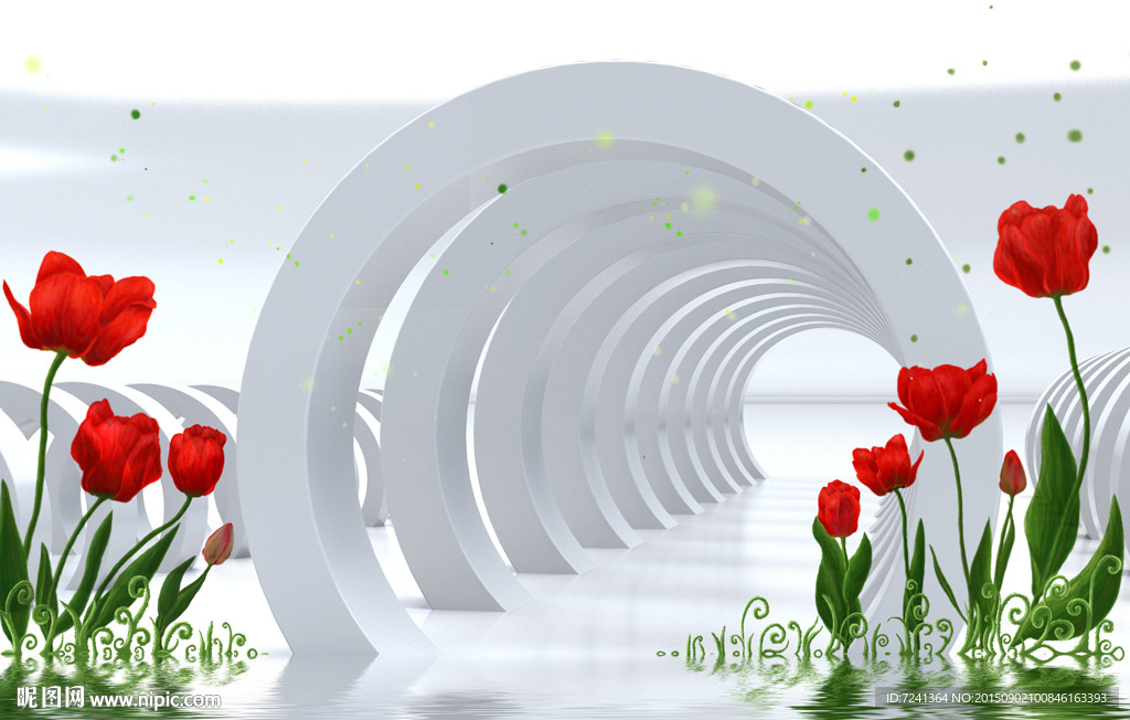 3d电视背景墙花卉壁画立体圈圈