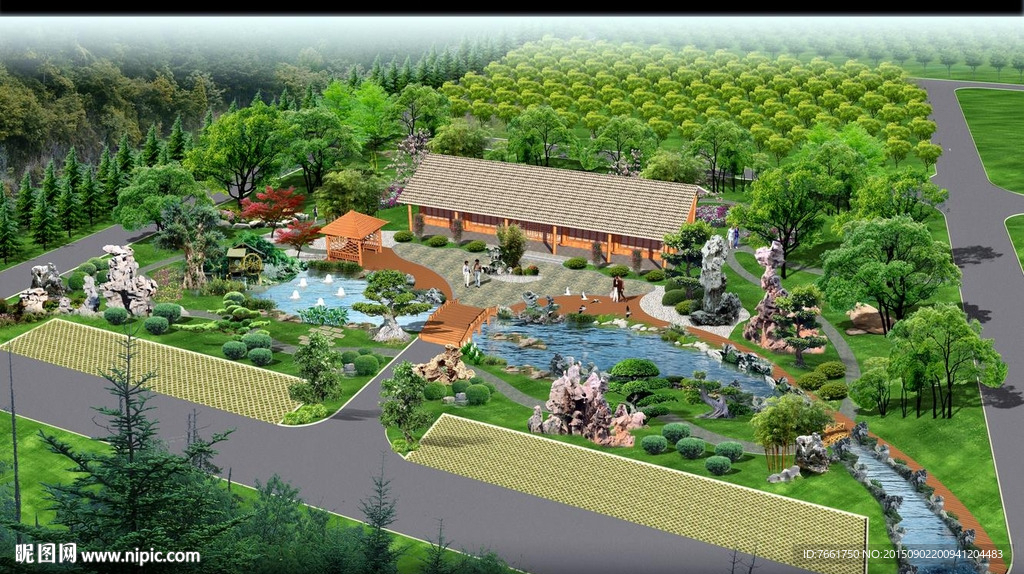 会所园林景观鸟瞰效果图