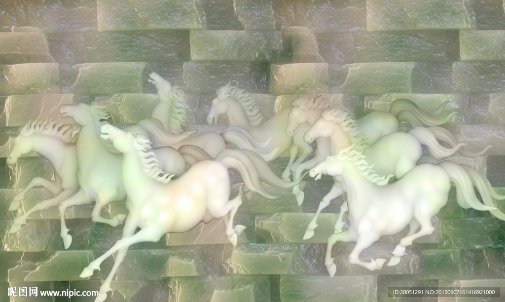 八骏图 玉雕背景墙