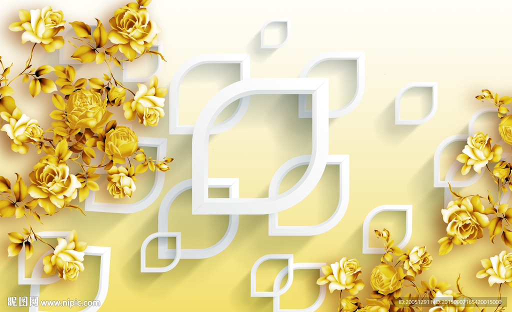 3d背景墙 金色玫瑰