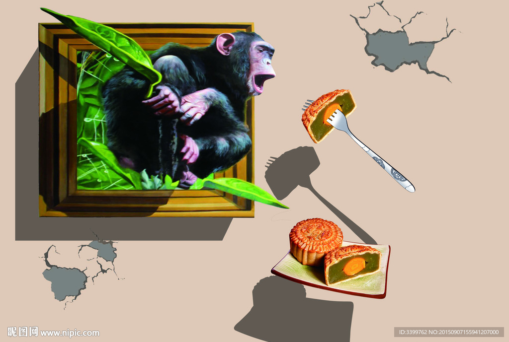 猴子送月饼3D立体画