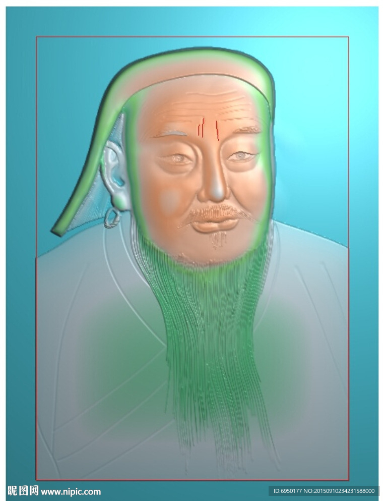 成吉思汗半身牌子挂件精雕图灰度
