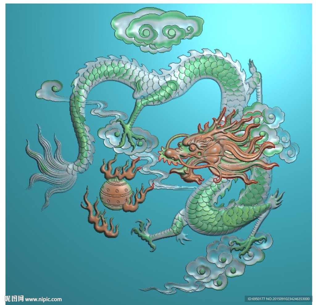 单龙盘龙牌子挂件精雕图灰度浮雕