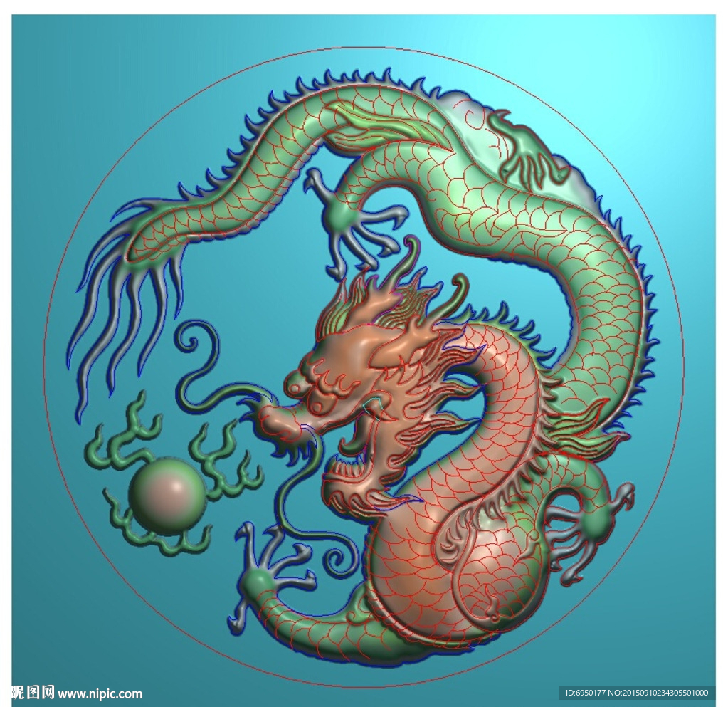 单龙云龙牌子挂件精雕图灰度浮雕