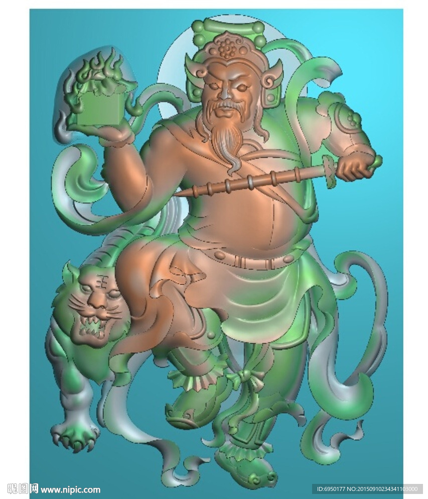 关公托帅印牌子挂件精雕图灰度图
