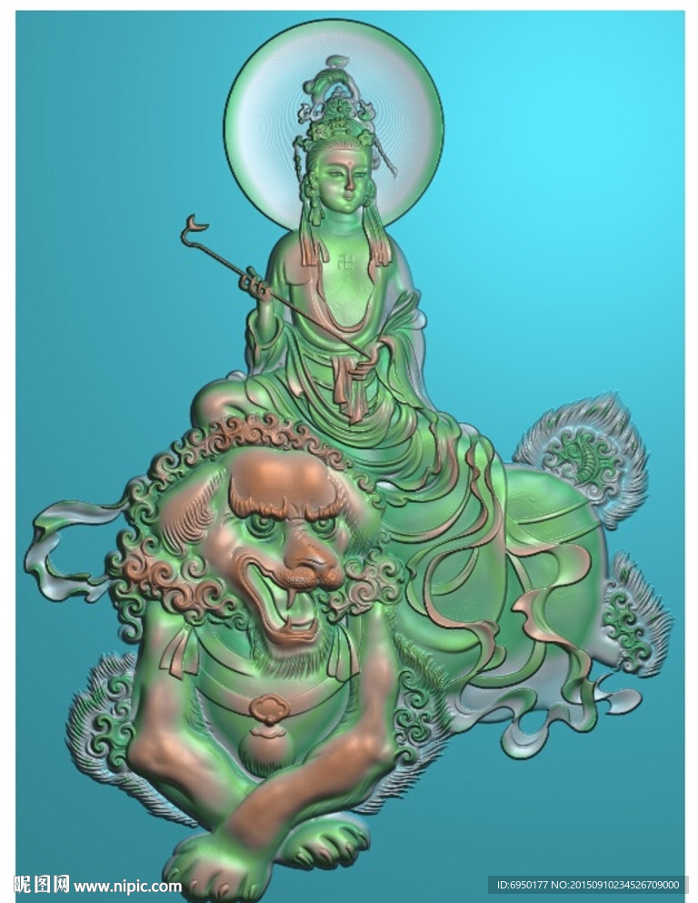 观音狮子牌子挂件精雕图灰度图浮
