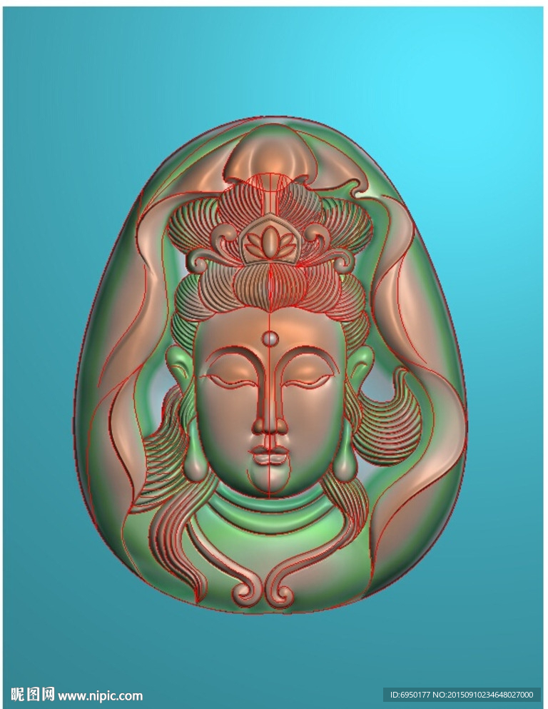 观音头像把件挂件精雕图灰度浮雕