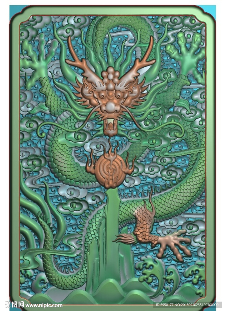 加框龙牌挂件牌子精雕图灰度浮雕