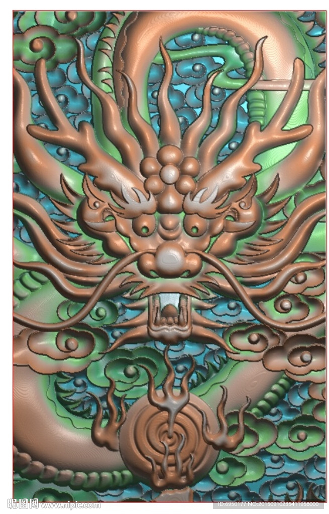 龙头盘龙牌子挂件精雕图灰度浮雕