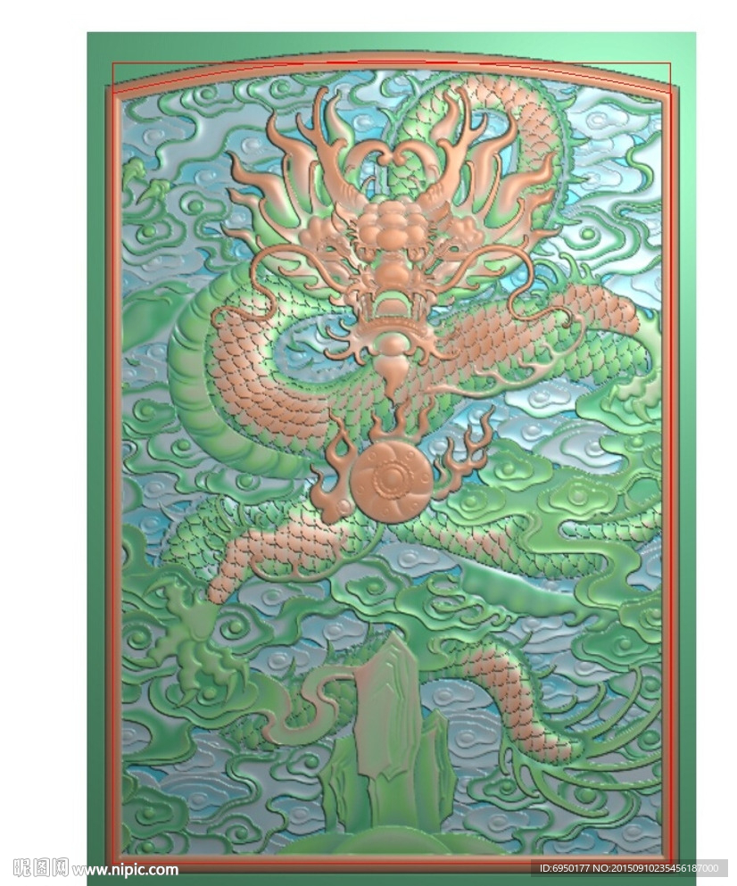 门板龙盘龙祥云精雕图灰度图浮雕