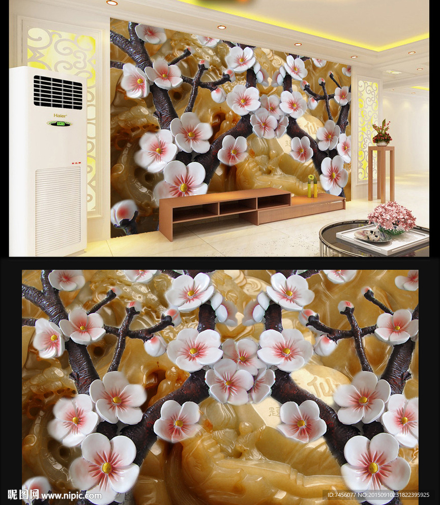 浮雕玉山玉石兰花背景墙