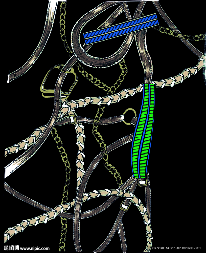 黑底风格链条彩带元素女裙