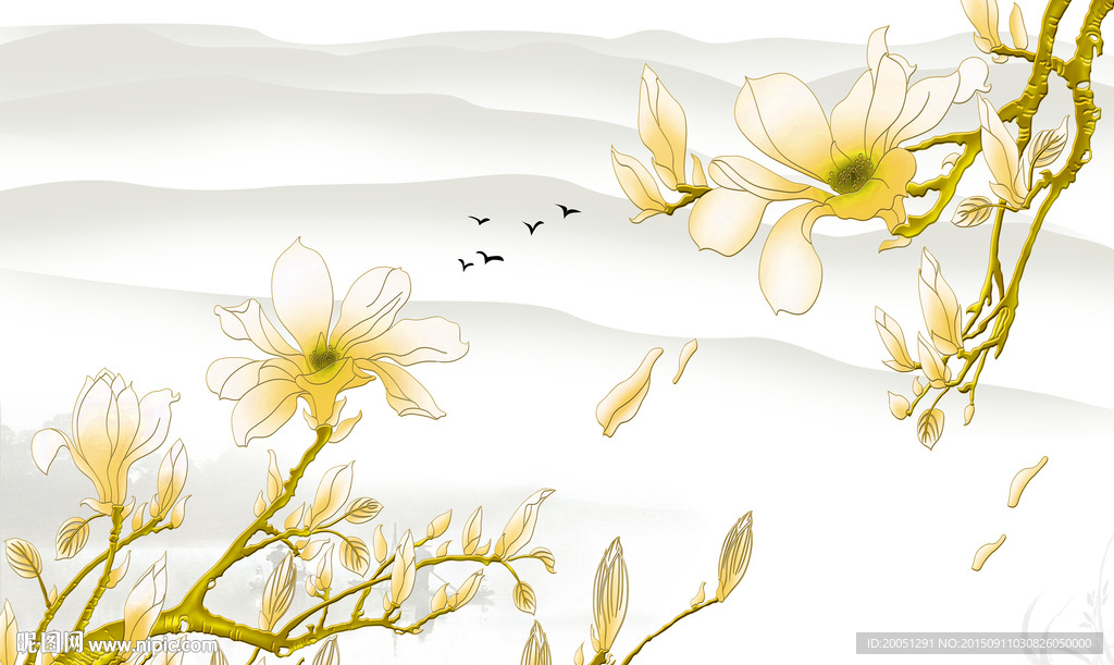 大型壁画 玉兰飘香