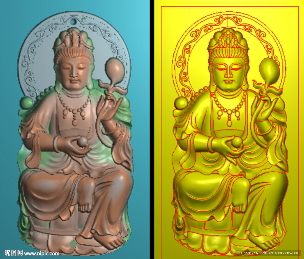 观音牌子挂件玉雕精雕图灰度浮雕