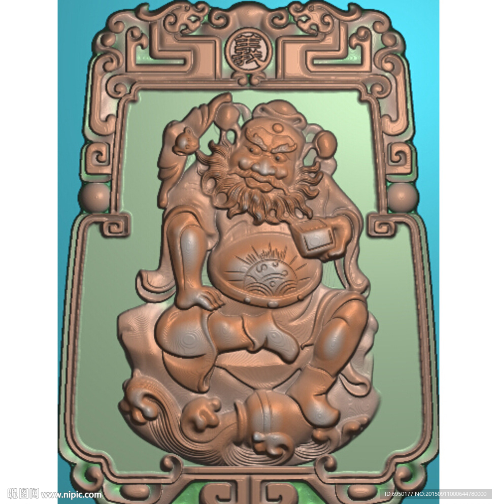 钟馗辟邪牌子挂件精雕图灰度浮雕