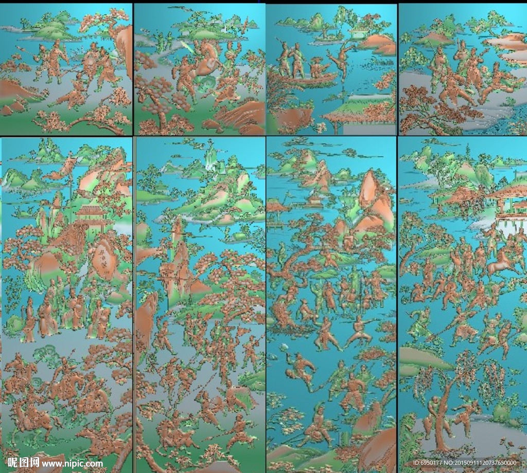 水浒传顶箱柜门板精雕图灰度浮雕
