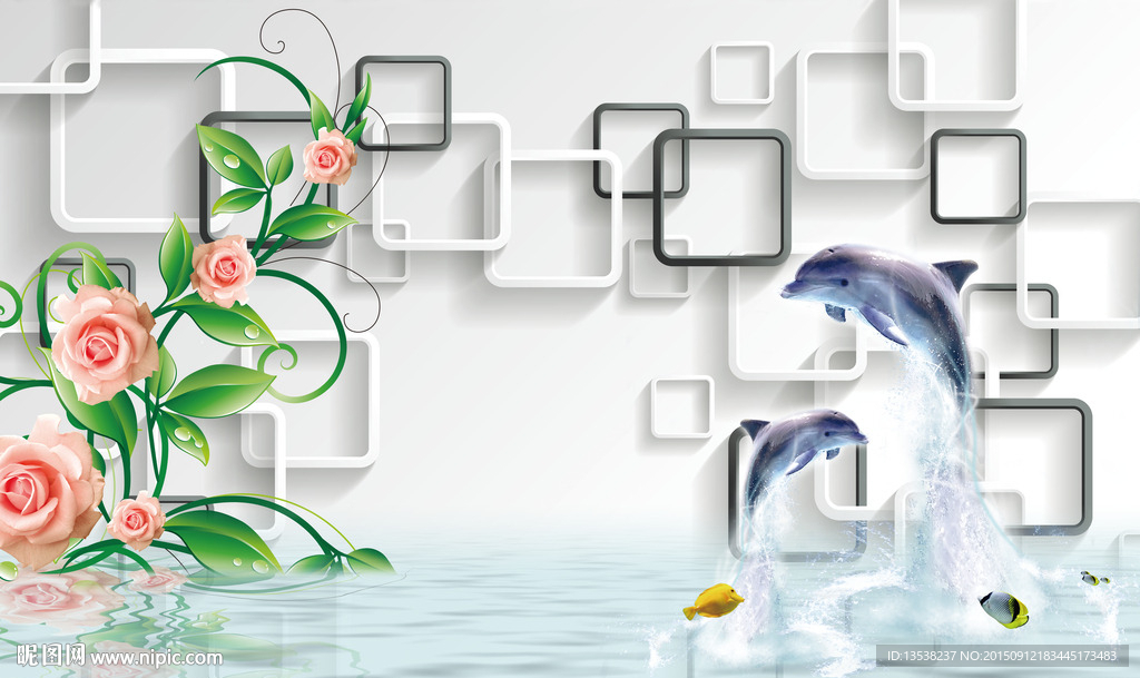 立体格子海豚背景