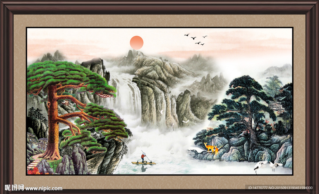 国画山水 国画迎客松