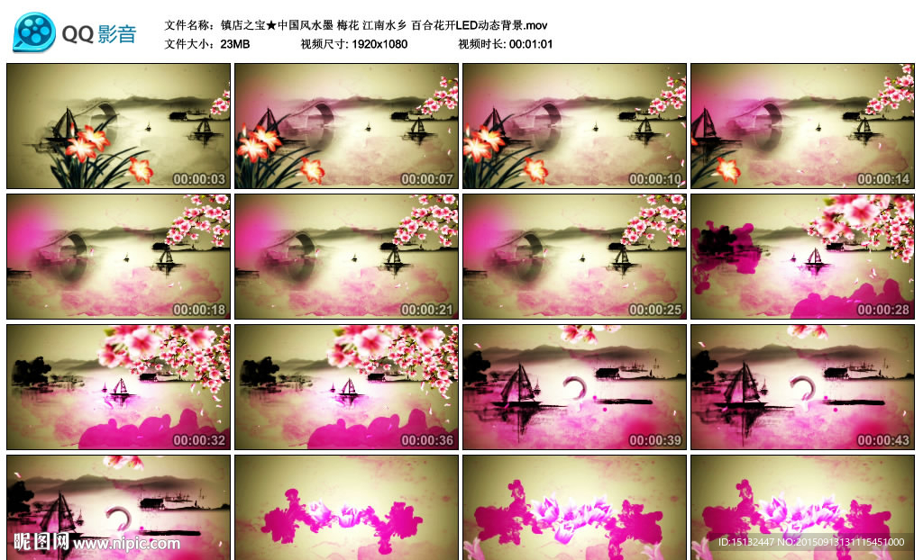 中国风水墨梅花江南水乡百合花开