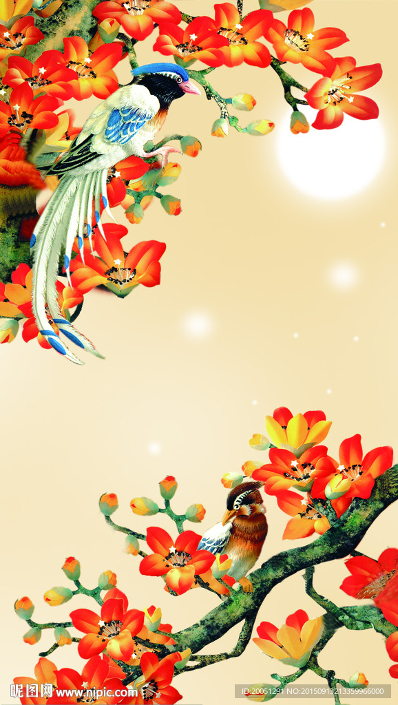 3d背景墙 花鸟玄关