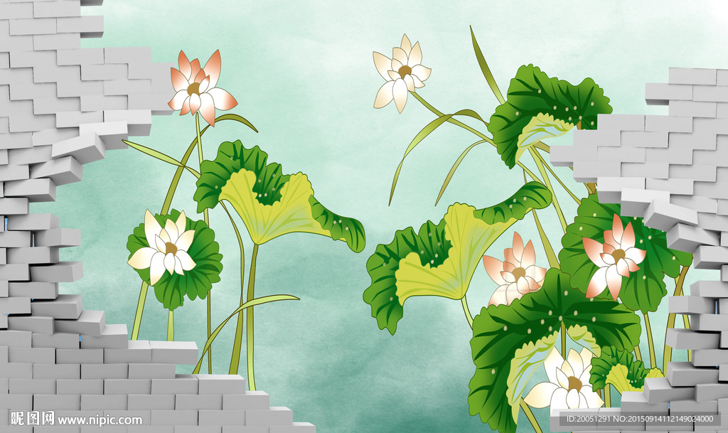 3d背景墙荷花图片