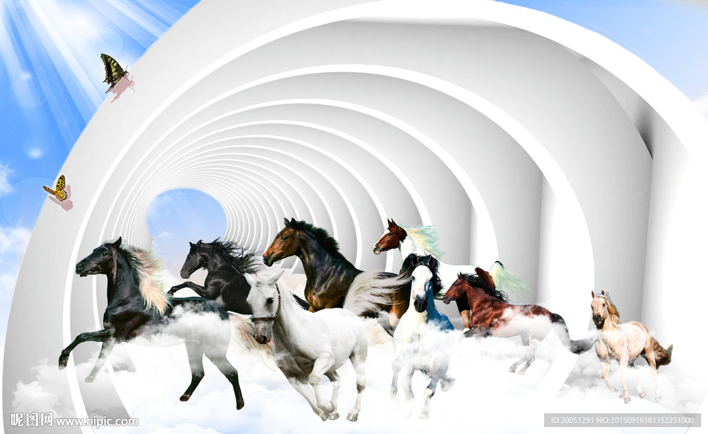 3d背景墙 八骏图