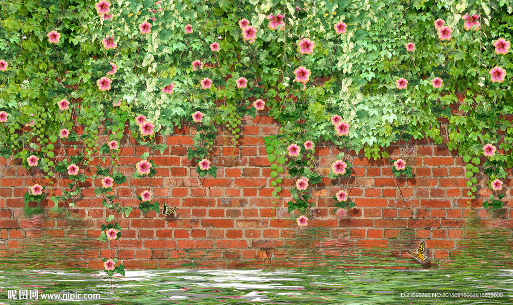 3d背景墙 墙体花藤壁画