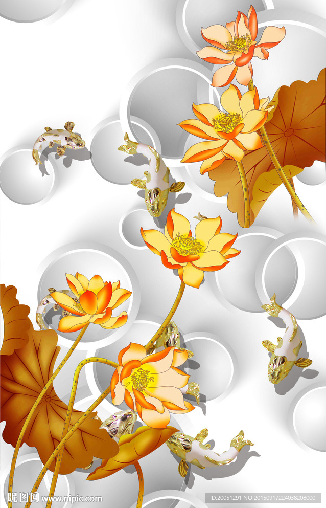 3d玄关 荷花鲤鱼图