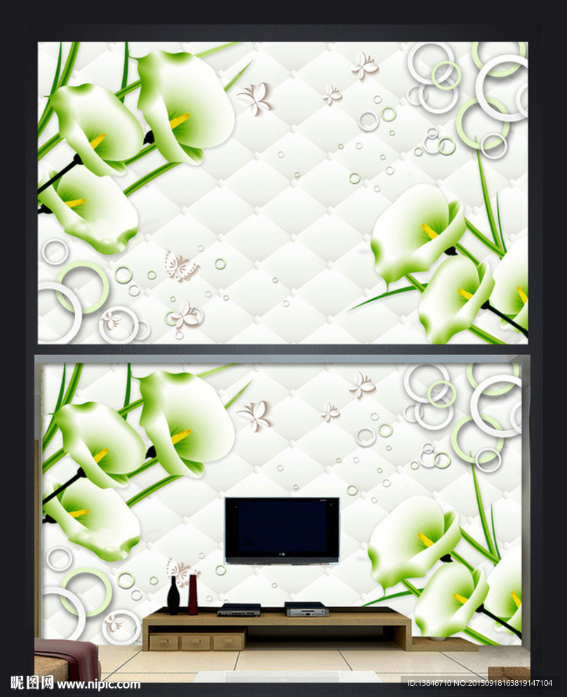 简约时尚电视背景墙马蹄花背景墙