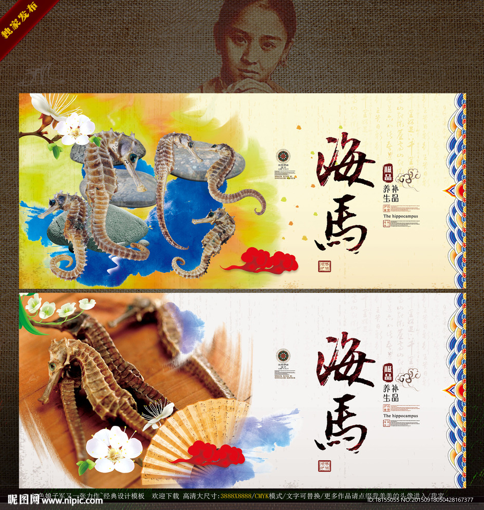 作品名称 极品海马 写意水墨画