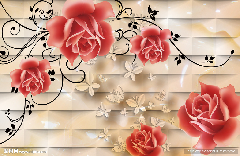 时尚玫瑰花 大型壁画