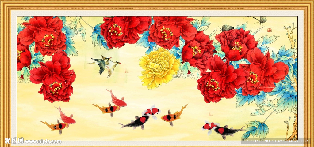 花开富贵九鱼图
