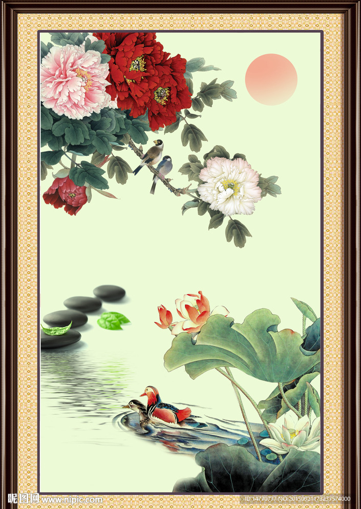 荷花牡丹装饰画