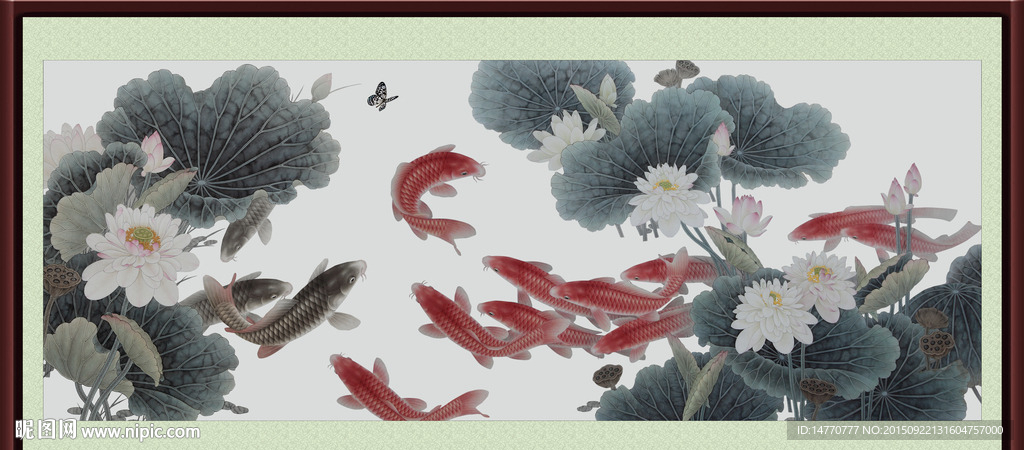 水墨荷花图 大型壁画