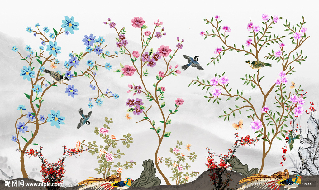 手绘花鸟