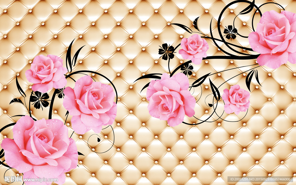 软包背景墙 玫瑰花