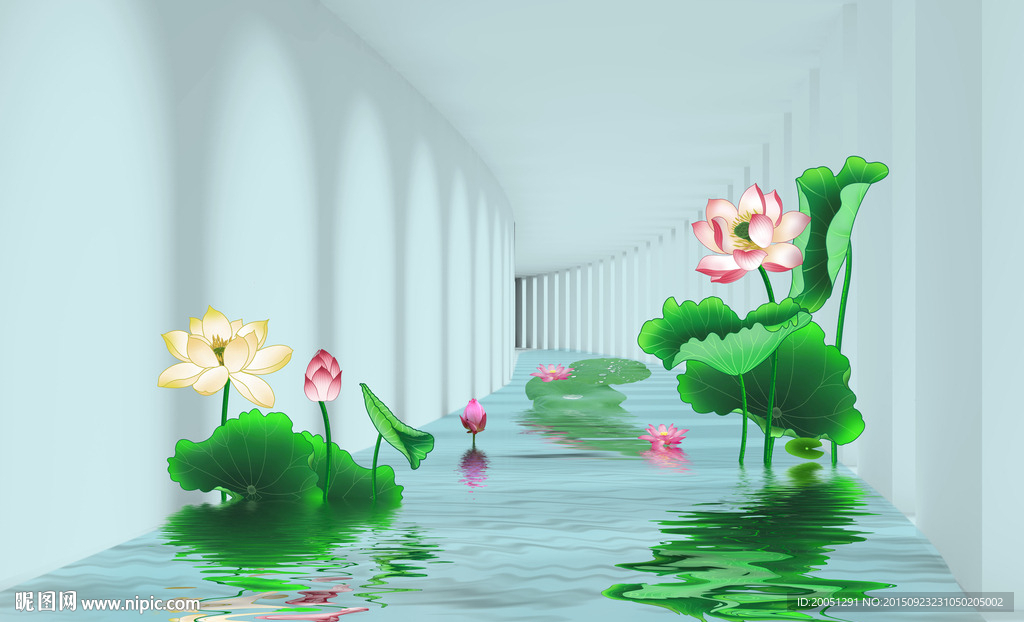 3d背景墙 中国风荷花