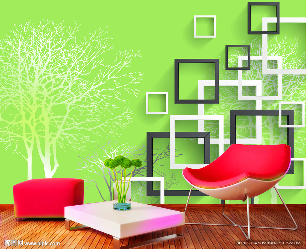 立体3D抽象树林电视背景墙
