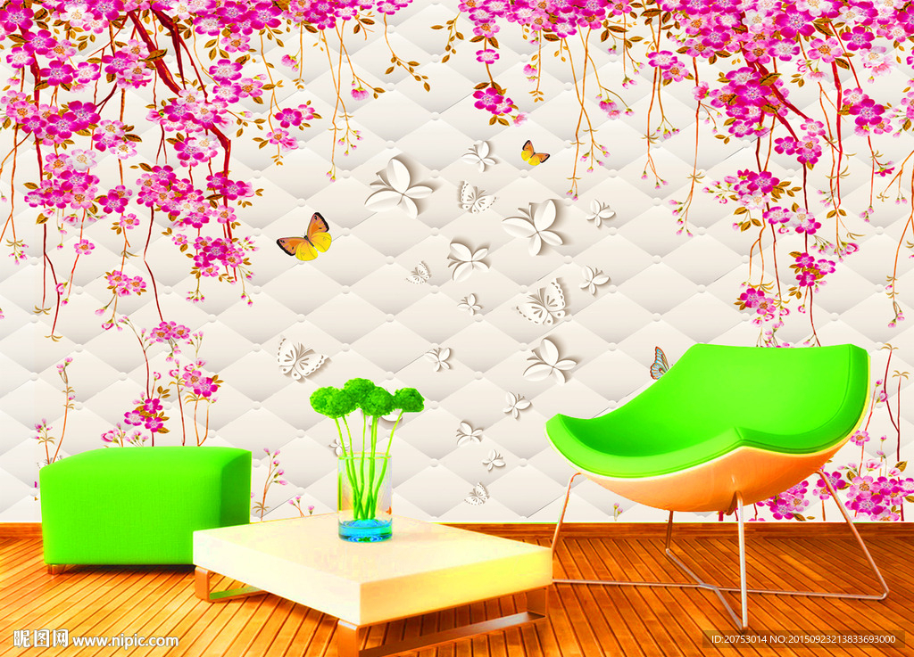 花朵清新软包电视背景墙