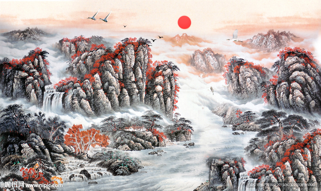 国画山水壁画