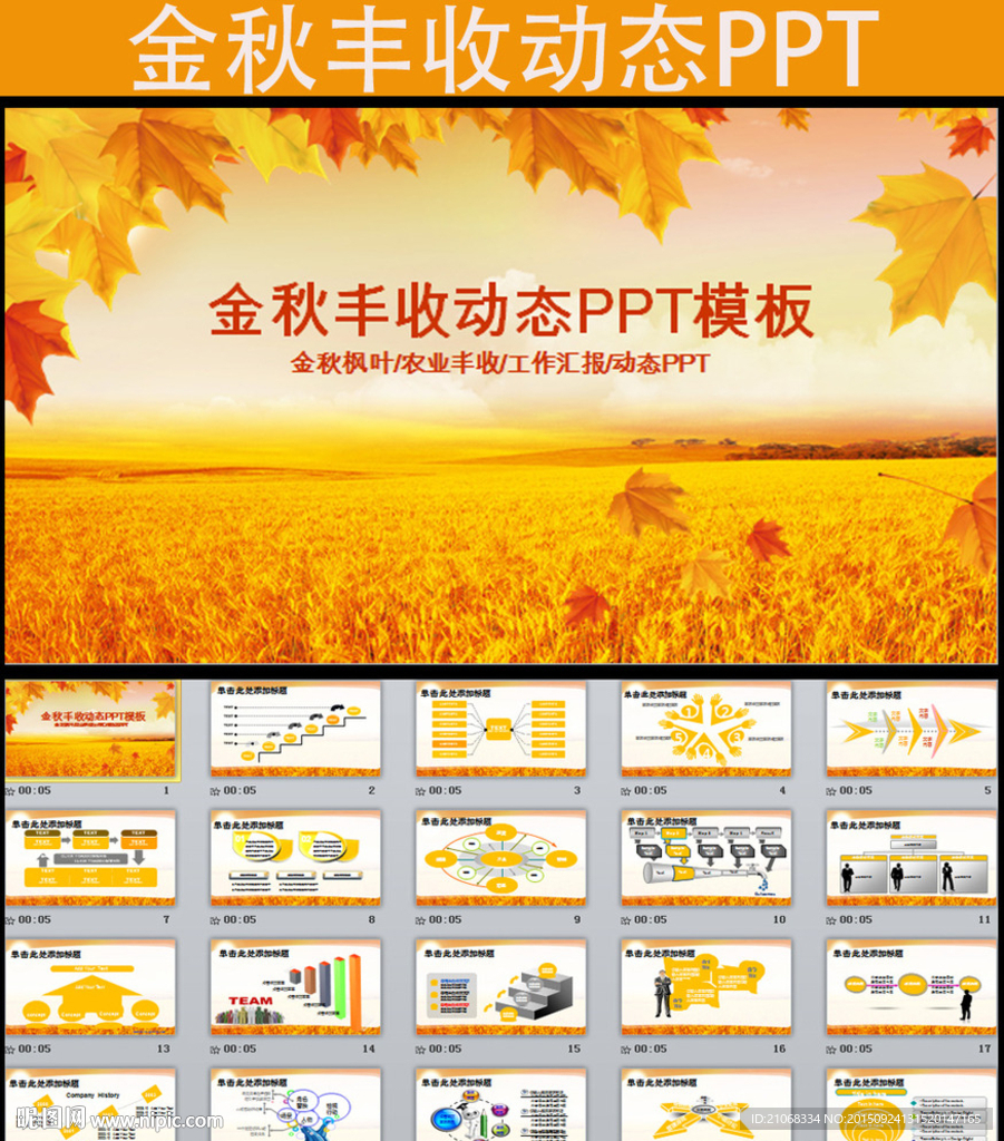 金秋秋天枫叶红叶收获季PPT
