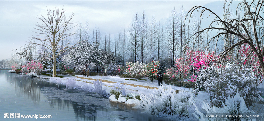 河道雪景景观