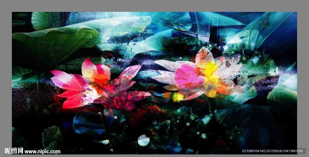 荷花油画