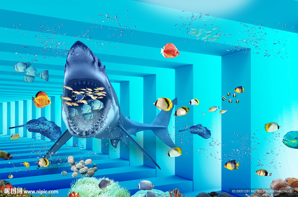 3d背景墙 海豚世界