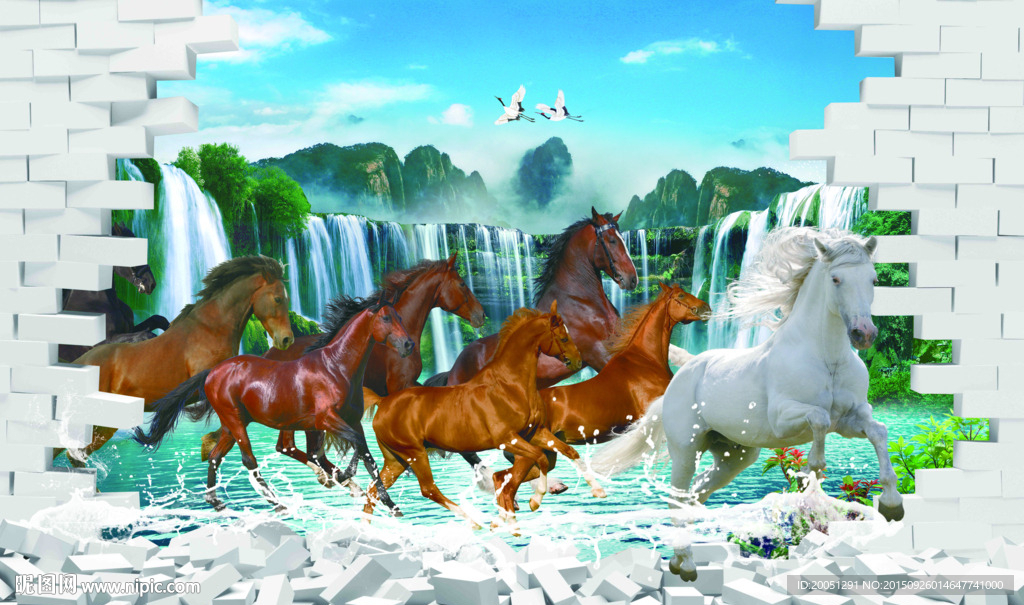 3d背景墙八骏图