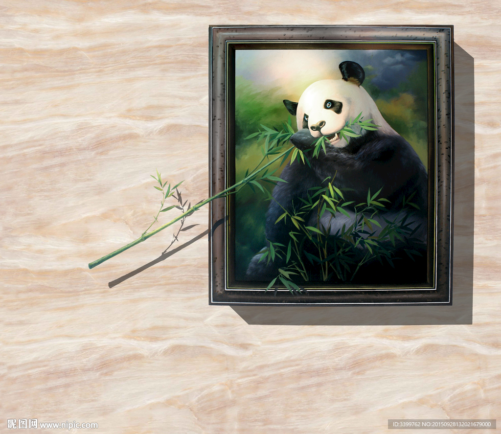 熊猫吃竹子3D画