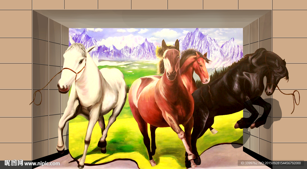 骏马奔腾3D立体画