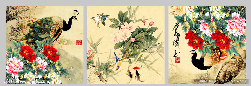 孔雀牡丹装饰画
